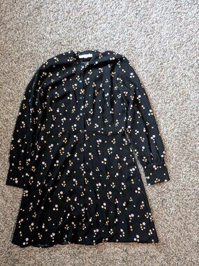 LOFT Women's Navy Dress with Yellow Flowers - 8T